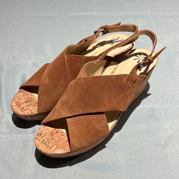 Isaac Mizrahi Live! Leather Sandals With Wedge Heel Size 11M B42 - Picture 3 of 8